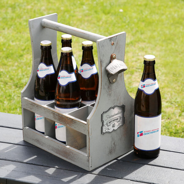Leichtholz Bierträger mit Schild-Gravur – Bild 3