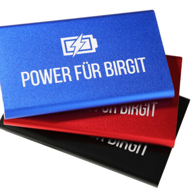 Powerbank aus Aluminium mit Gravur